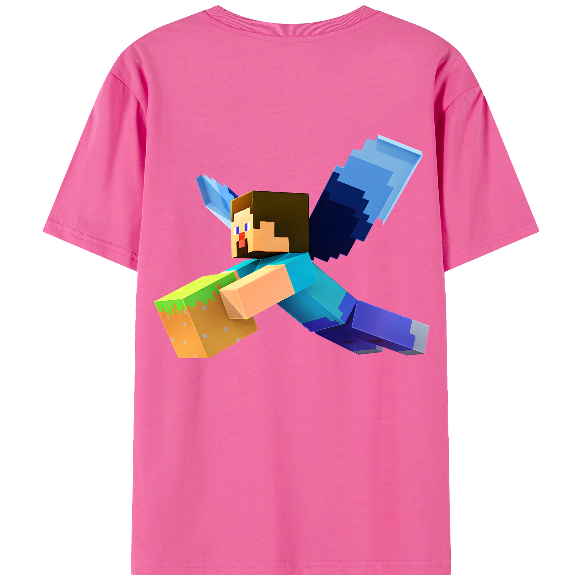 （画像用） マインクラフト ブロックの世界 Minecraft MC Block world レディース半袖Tシャツ(バックプリント)